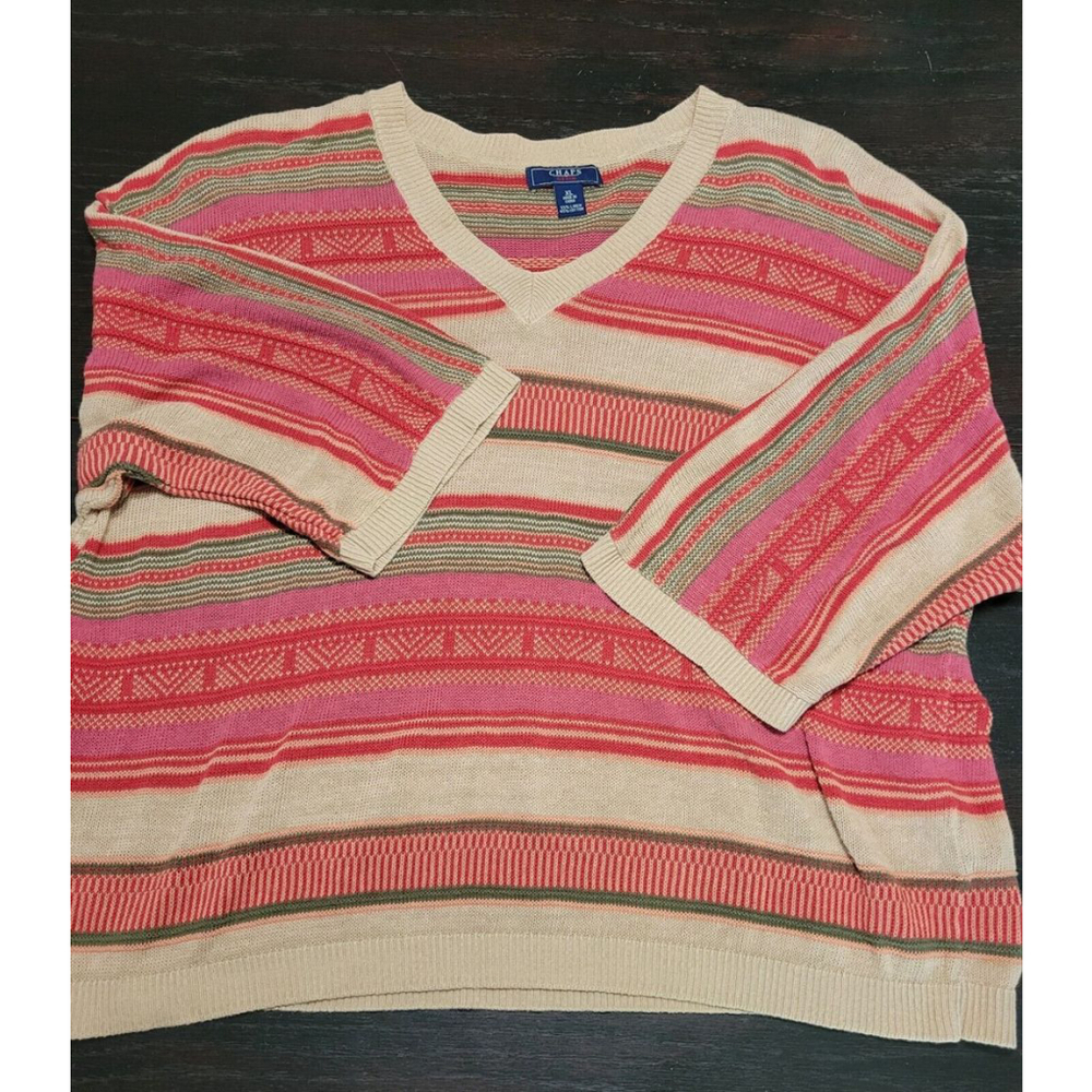 Chaps Denim Women's Pullover Sweater Multicolor Striped Linen Blend Top Size XL
